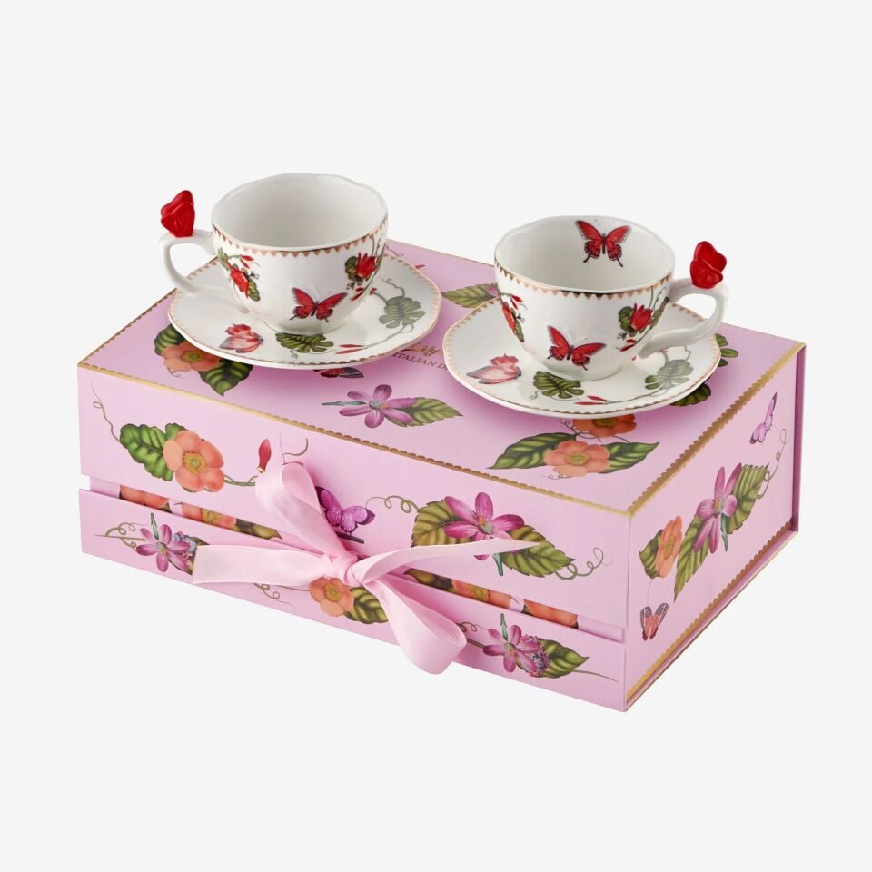 Chiara Alessi Kırmızı Porselen Kahve Fincan Seti 120 Ml Butterfly Collection