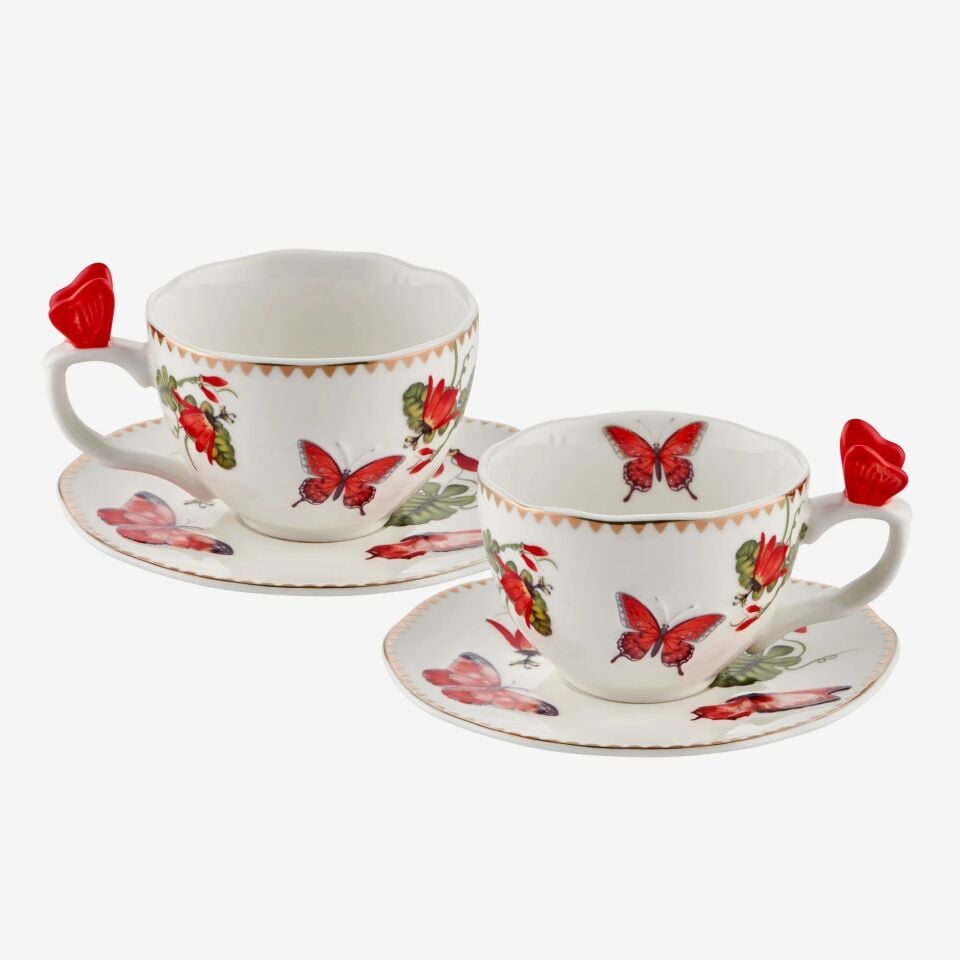 Chiara Alessi Kırmızı Porselen Kahve Fincan Seti 120 Ml Butterfly Collection