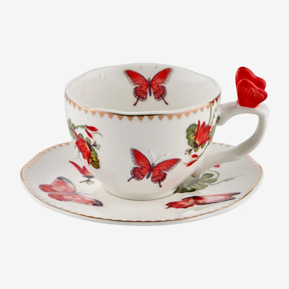 Chiara Alessi Kırmızı Porselen Kahve Fincan Seti 120 Ml Butterfly Collection