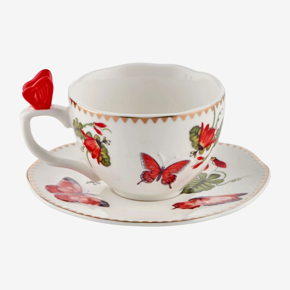 Chiara Alessi Kırmızı Porselen Kahve Fincan Seti 120 Ml Butterfly Collection