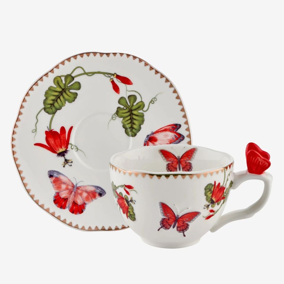Chiara Alessi Kırmızı Porselen Kahve Fincan Seti 120 Ml Butterfly Collection