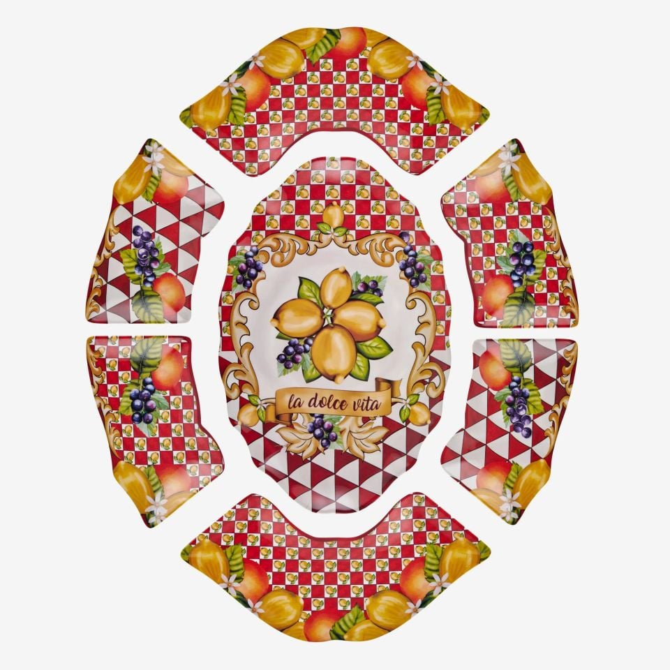 Kırmızı Melamin Meze Tabağı 7 Parça Capri Collection by Chiara Alessi