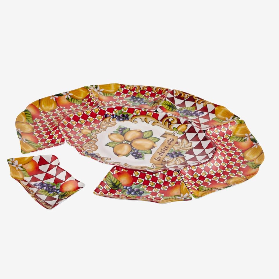 Kırmızı Melamin Meze Tabağı 7 Parça Capri Collection by Chiara Alessi