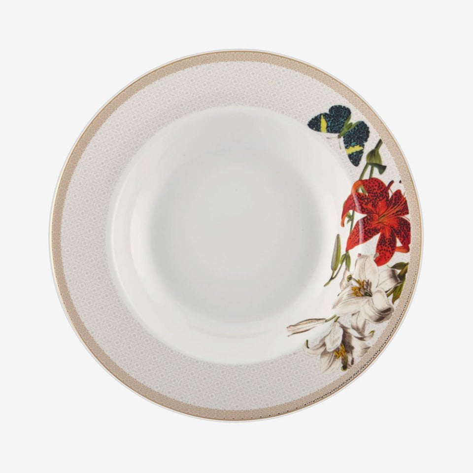 Kırmızı Beyaz Porselen Yemek Takımı 24 Parça Butterfly Walley Collection by Chiara Alessi