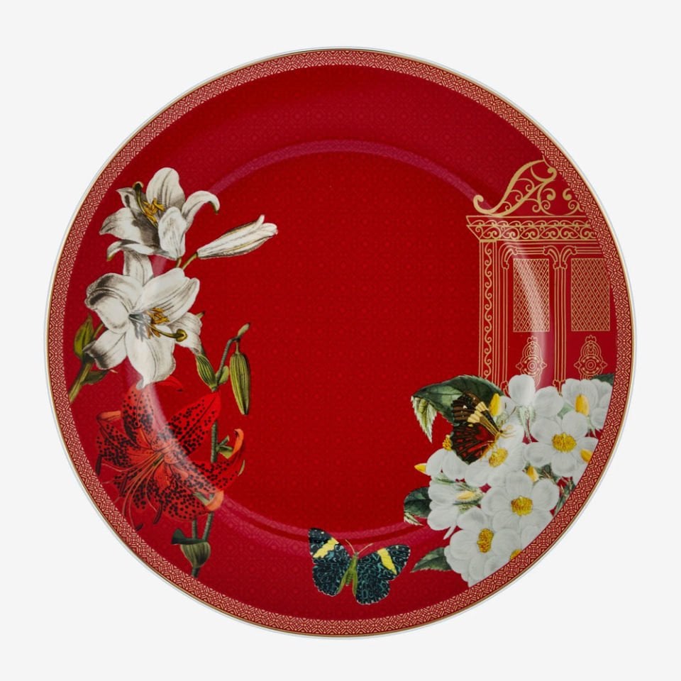 Kırmızı Beyaz Porselen Yemek Takımı 24 Parça Butterfly Walley Collection by Chiara Alessi