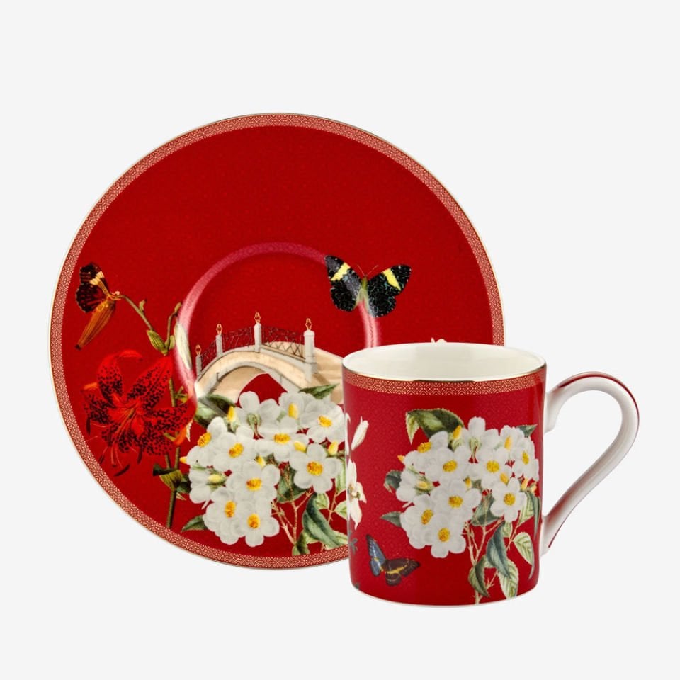 Kırmızı Beyaz Porselen Kahve Fincan Seti 90 Ml Butterfly Walley Collection by Chiara Alessi