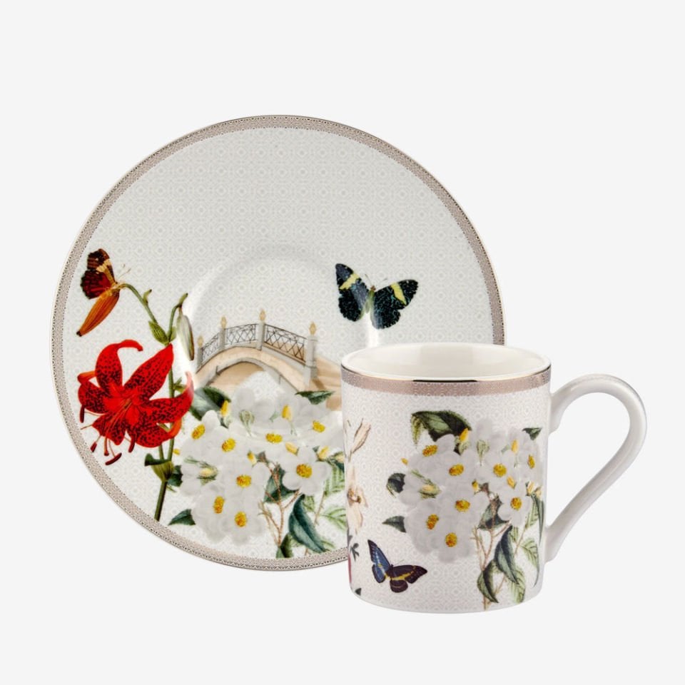 Kırmızı Beyaz Porselen Kahve Fincan Seti 90 Ml Butterfly Walley Collection by Chiara Alessi