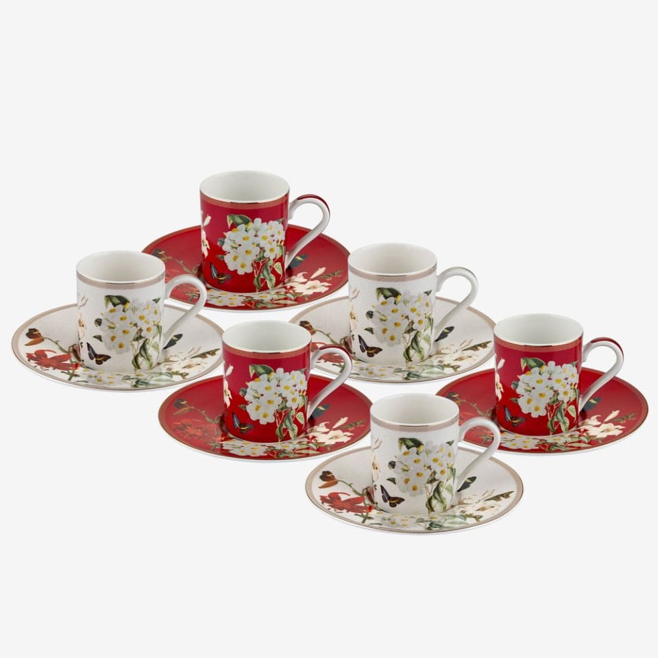 Kırmızı Beyaz Porselen Kahve Fincan Seti 90 Ml Butterfly Walley Collection by Chiara Alessi