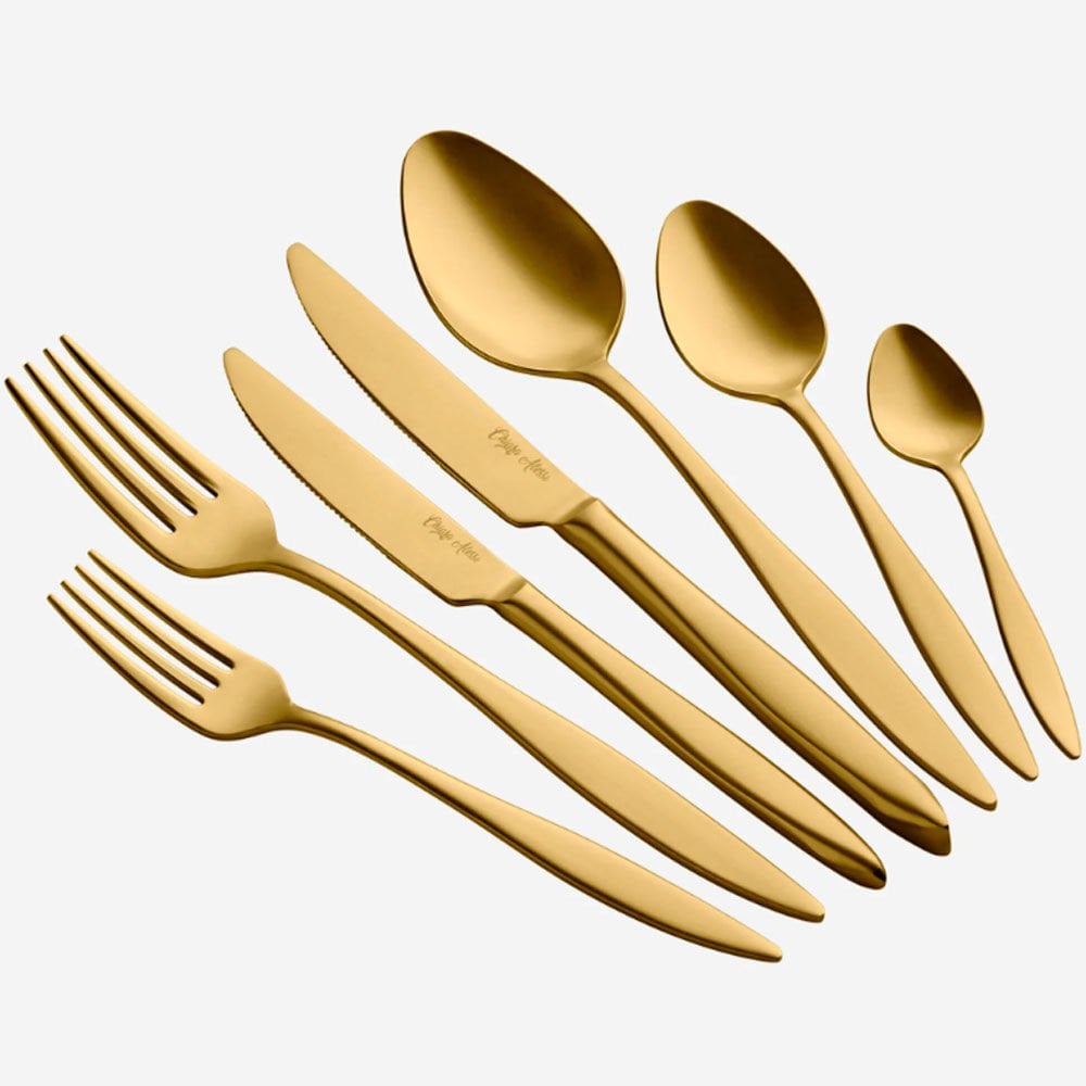 Altın 18-10 Paslanmaz Çelik Çatal Bıçak Takımı 42 Parça Duna Collection by Chiara Alessi
