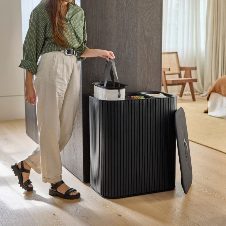 Joseph Joseph Tota 90 L Trio Luxe 3 Bölmeli Çamaşır Ayırma Sepeti - Siyah